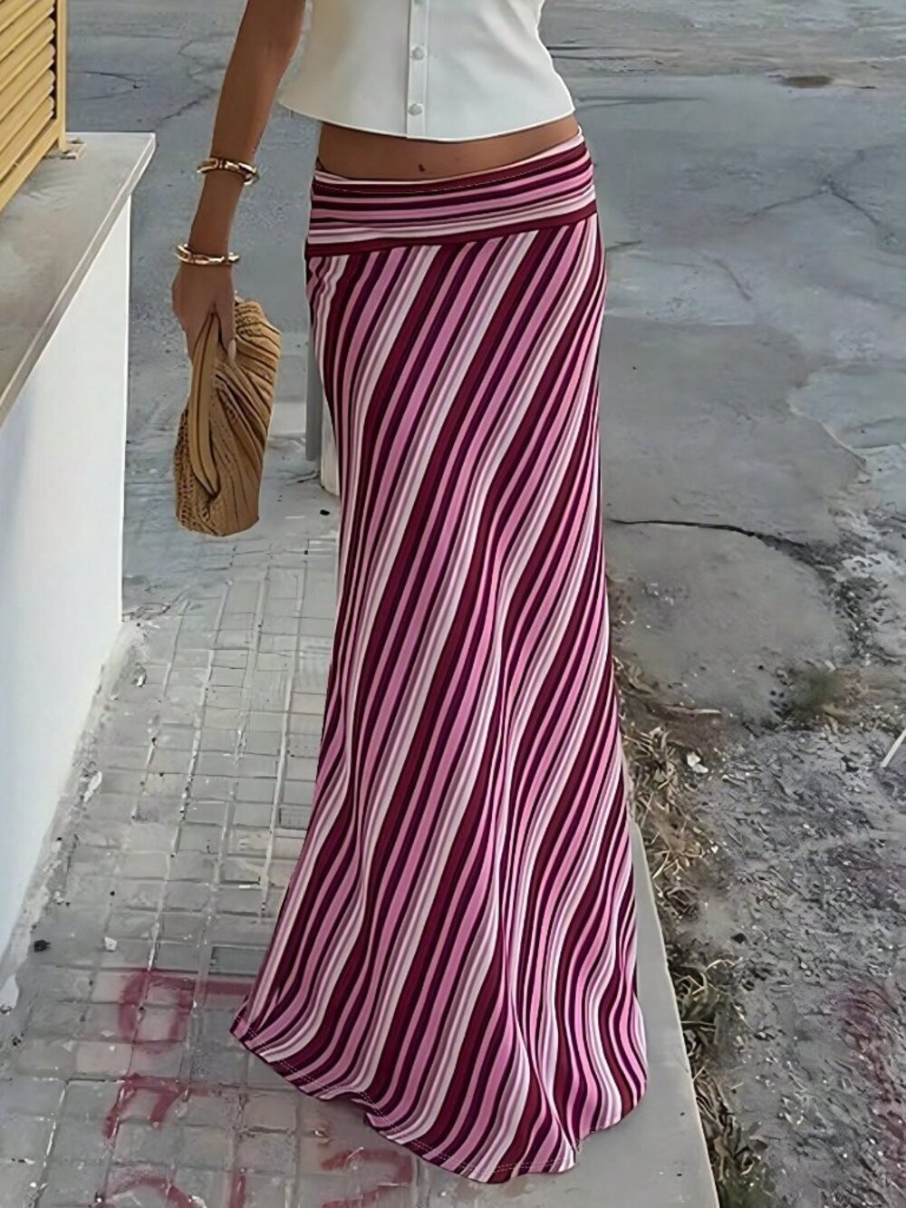 Casual Elegant Women's Printed Striped Maxi Skirt